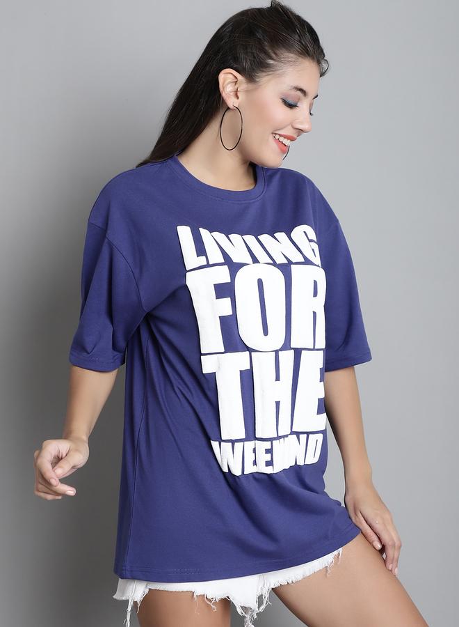 Take Two Navy Blue Oversized Slogan Print T-Shirt - Image 4