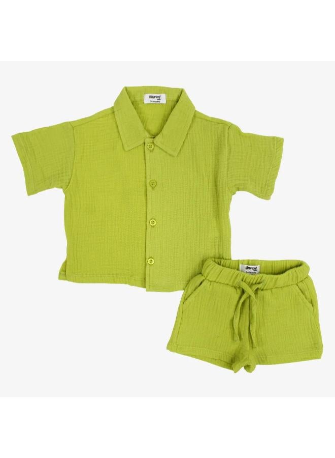 playmore Unisex Baby Cotton 2-Piece Outfit Set – Light Green - Image 1