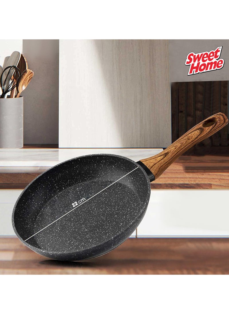Sweet Home - Sweet Home Frying Pan with Durable Marble Coating Induction Safe Non-Stick Frying/Saute Pan PFOA Free Induction & Gas Fry Pan Non Stick Frying Pan (22cm) - Image 1