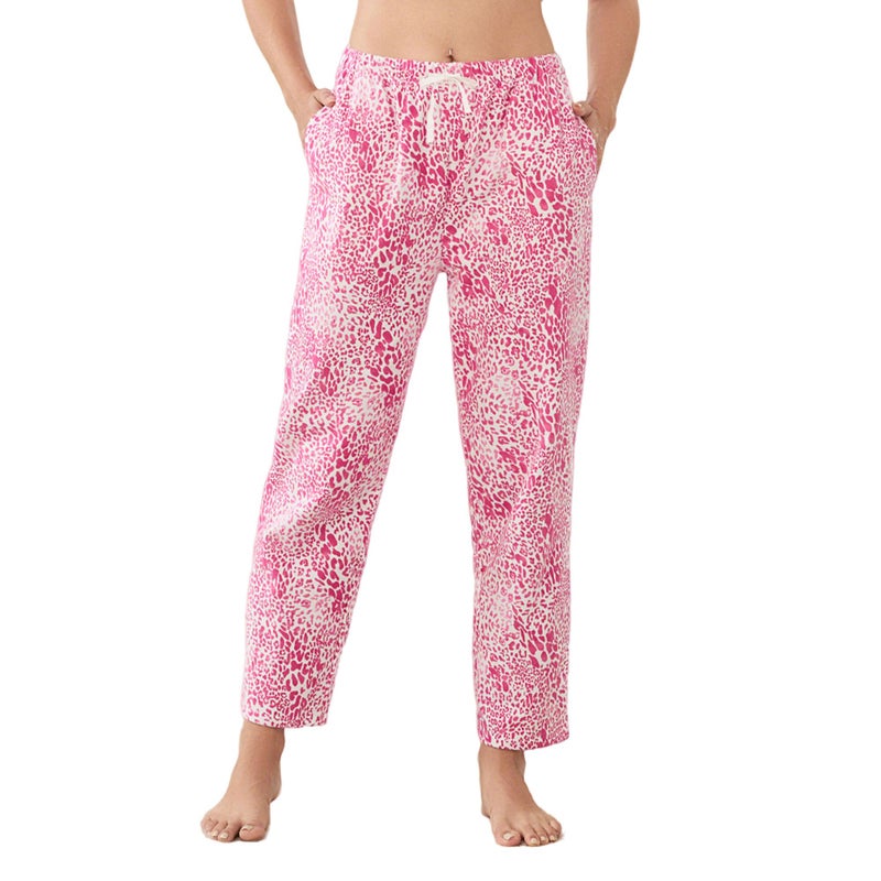 U2SKIIN Womens Flannel 100% Cotton Pajama Pants Lightweight Sleepwear Cute Pj Bottoms with Pockets Printed (ROSE PINK LEOPARD, L) - Image 1