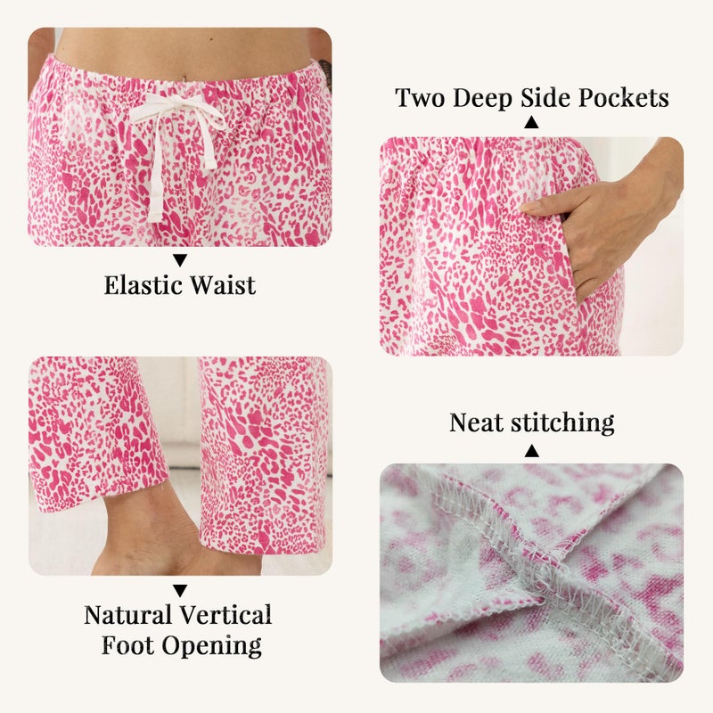 U2SKIIN Womens Flannel 100% Cotton Pajama Pants Lightweight Sleepwear Cute Pj Bottoms with Pockets Printed (ROSE PINK LEOPARD, L) - Image 3