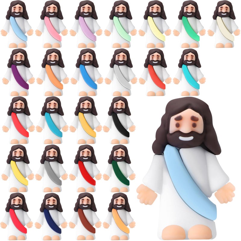 Bememo 25 Pcs Little Jesus Figures Original Design Mini Rubber Jesus Toys to Hide and Seek Religious Party Favors Sunday Baptism GiftsComprehensive Colors - Image 2