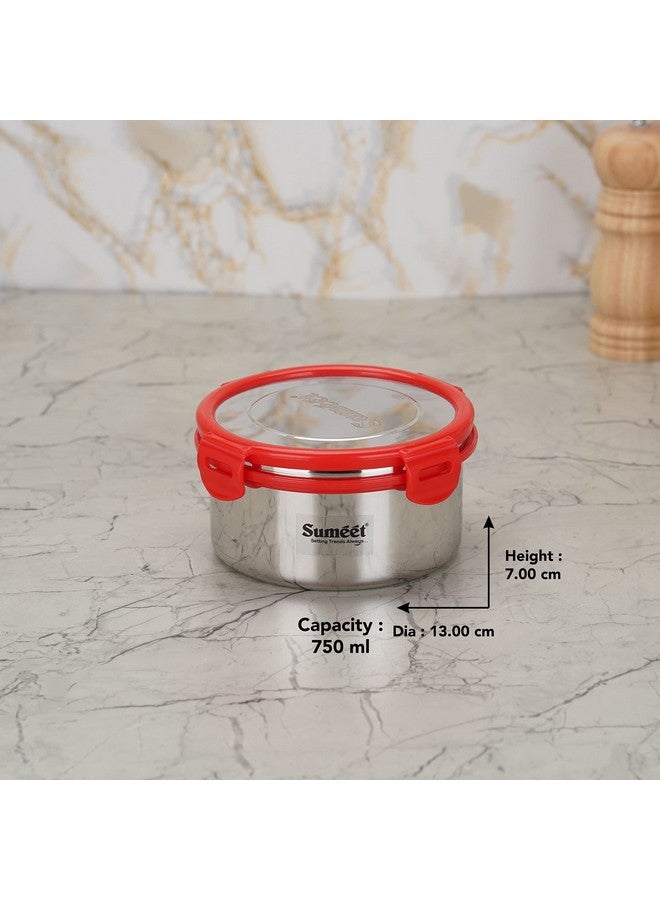 Sumeet Airtight & Leak Proof Steelexo S.S. Container/Lunch Box with Stainless Steel Lid Set Pack of 1Pc (750ML, 13CM) - Silver - Image 4