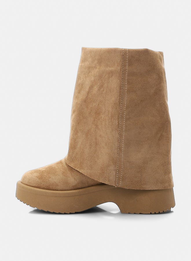 Dejavu Shoes GER-DVTX-005 Round Toe Shape Suede Fold Mid Calf Boots For Women - Image 4