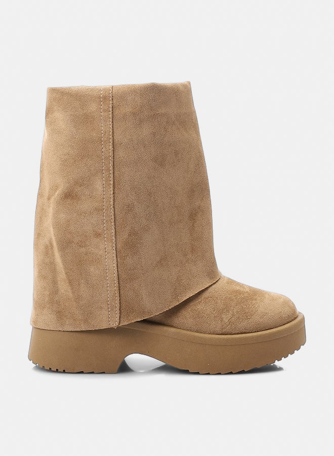 Dejavu Shoes GER-DVTX-005 Round Toe Shape Suede Fold Mid Calf Boots For Women - Image 1