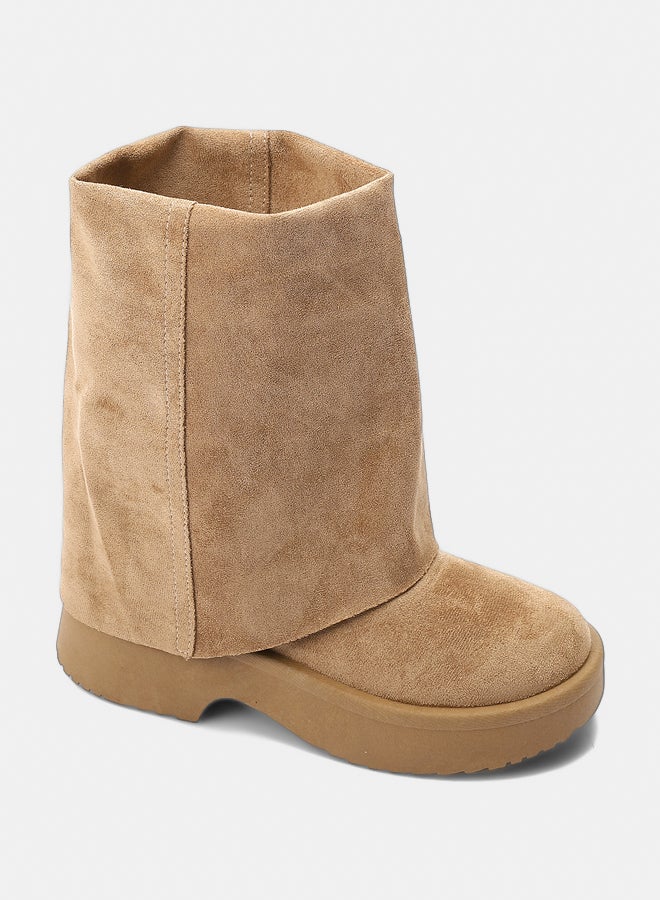 Dejavu Shoes GER-DVTX-005 Round Toe Shape Suede Fold Mid Calf Boots For Women - Image 2