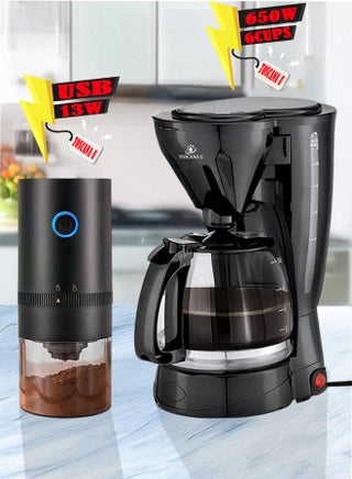 TOSCANA U 650W 6-Cup Coffee Maker with Portable Electric Coffee Grinder  Rechargeable USB Black | Best Price KSA | Riyadh, Jeddah