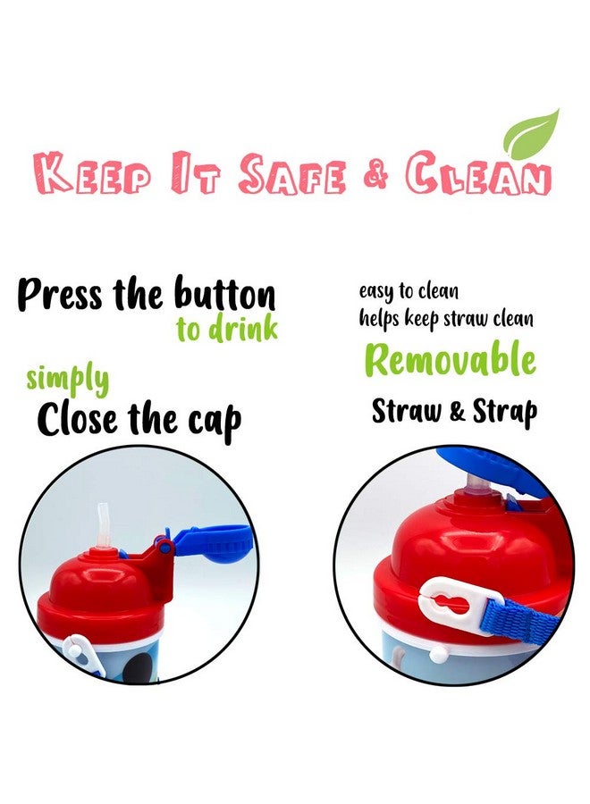 Zak Designs Disney Classic Mickey Carrying Strap One Touch Water Bottles with Reusable Built in Straw - Safe Approved BPA Free, Easy to Clean, for Kids Girls Boys, Goodies Home Travel - Image 3