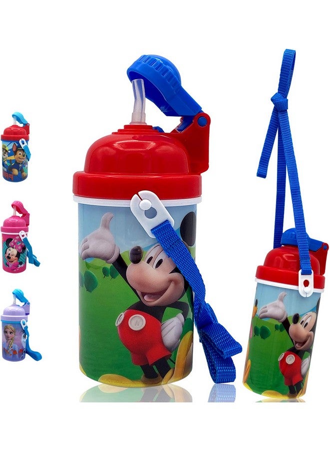 Zak Designs Disney Classic Mickey Carrying Strap One Touch Water Bottles with Reusable Built in Straw - Safe Approved BPA Free, Easy to Clean, for Kids Girls Boys, Goodies Home Travel - Image 1