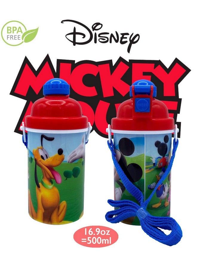 Zak Designs Disney Classic Mickey Carrying Strap One Touch Water Bottles with Reusable Built in Straw - Safe Approved BPA Free, Easy to Clean, for Kids Girls Boys, Goodies Home Travel - Image 2