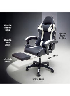 Sabir & Bros Furniture LLC SBF High Back Gaming Chair with Footrest - Premium Leather, Padded Armrests, Adjustable Height, Headrest Cushion & Reclining Backrest, Swivel Office Computer Chair, White Black  - Image 3