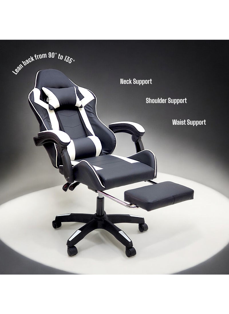 SBF High Back Gaming Chair with Footrest - Premium Leather, Padded Armrests, Adjustable Height, Headrest Cushion & Reclining Backrest, Swivel Office Computer Chair, White Black - pzsku/Z59EFFB72EE9FAD4B1992Z/45/_/1720738325/5f878ec3-841f-452f-a114-478202e5727e