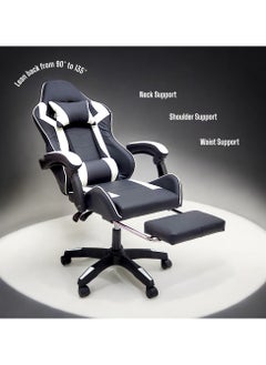 Sabir & Bros Furniture LLC SBF High Back Gaming Chair with Footrest - Premium Leather, Padded Armrests, Adjustable Height, Headrest Cushion & Reclining Backrest, Swivel Office Computer Chair, White Black  - Image 4