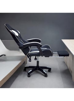 Sabir & Bros Furniture LLC SBF High Back Gaming Chair with Footrest - Premium Leather, Padded Armrests, Adjustable Height, Headrest Cushion & Reclining Backrest, Swivel Office Computer Chair, White Black  - Image 5