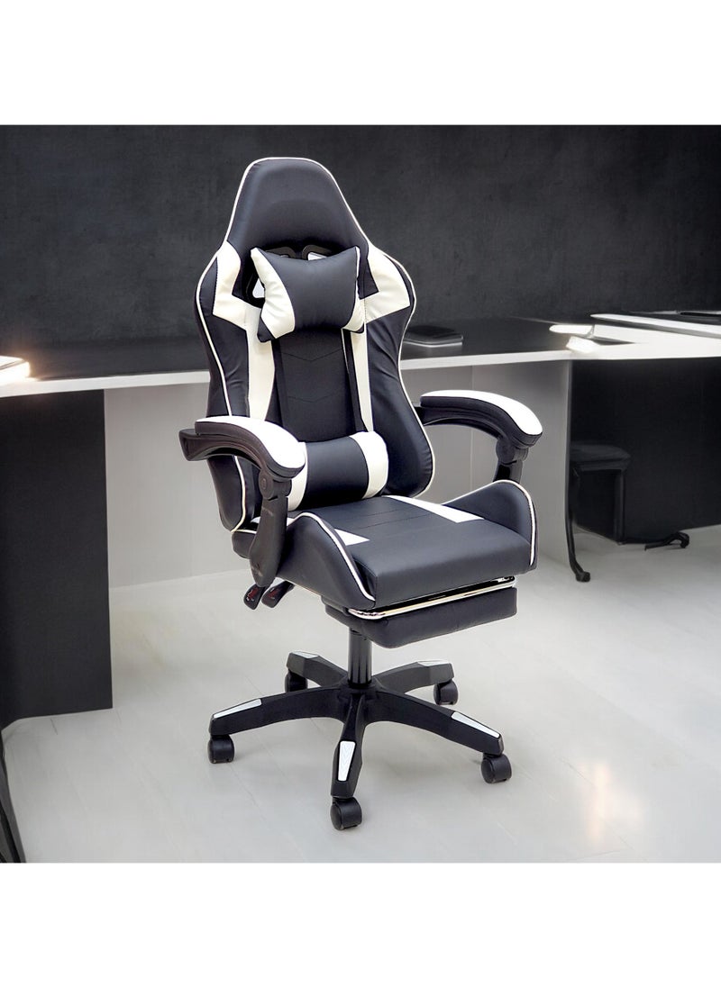 SBF High Back Gaming Chair with Footrest - Premium Leather, Padded Armrests, Adjustable Height, Headrest Cushion & Reclining Backrest, Swivel Office Computer Chair, White Black - pzsku/Z59EFFB72EE9FAD4B1992Z/45/_/1720738375/4b020d32-0515-412b-8139-4f53f1c8dbf0