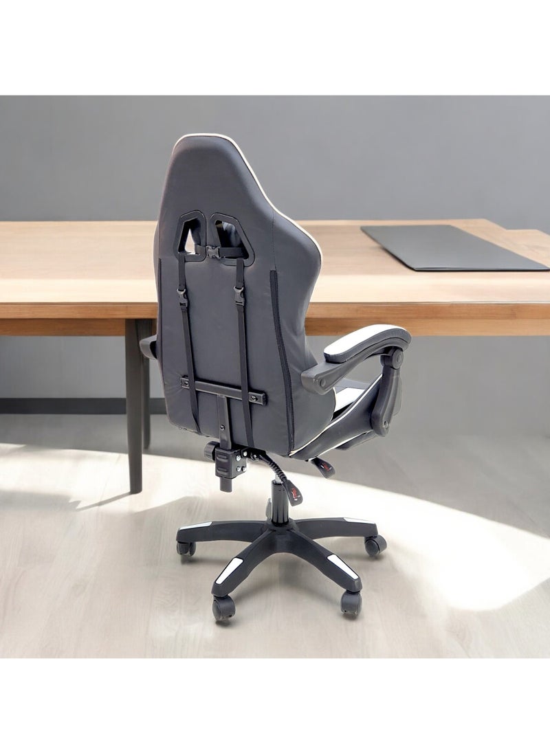 SBF High Back Gaming Chair with Footrest - Premium Leather, Padded Armrests, Adjustable Height, Headrest Cushion & Reclining Backrest, Swivel Office Computer Chair, White Black - pzsku/Z59EFFB72EE9FAD4B1992Z/45/_/1720738405/5a285df3-6b7c-457f-ac4d-a44dac3d3a5d