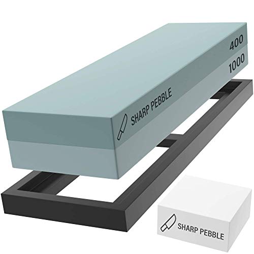 Sharp Pebble Premium Whetstone Knife Sharpening Stone 2 Side Grit 400/1000 Wetstone Kit -Wetstone Kitchen Knife Sharpener with Flattening Stone & NonSlip Rubber Base - Image 1