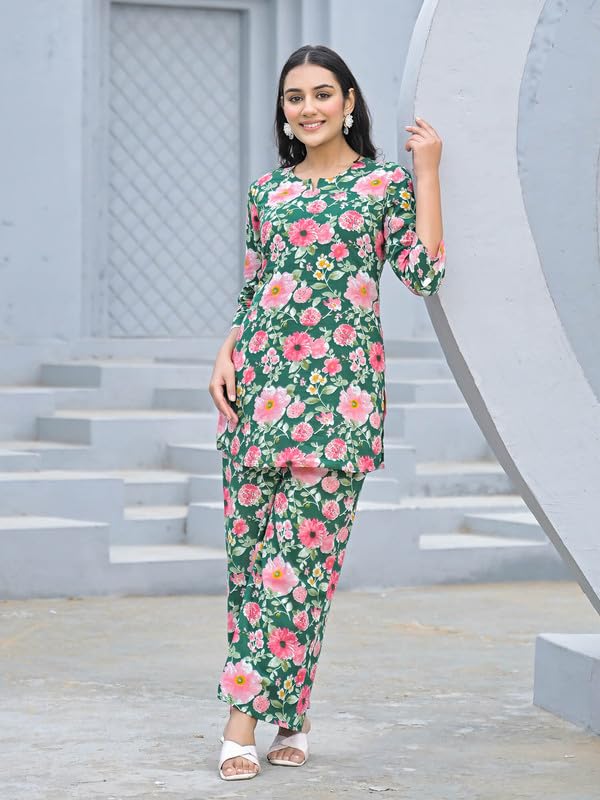 SHIFORY Women's Multicolor Cotton Straight Kurti and Palazzo Co-Ord Set, 3/4 Sleeves, Round Neck-XXL - Image 5