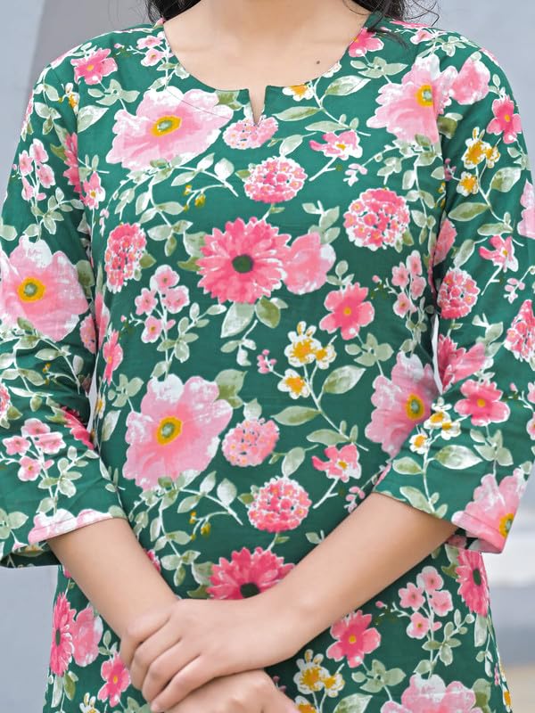 SHIFORY Women's Multicolor Cotton Straight Kurti and Palazzo Co-Ord Set, 3/4 Sleeves, Round Neck-XXL - Image 3