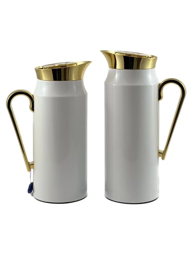 Homemaker Elegant 2-Piece Tea & Coffee Flask Set – 0.75L & 1L | White & Gold | Glass Inner, Steel Body | Keeps Beverages Hot or Cold for Hours | Made in Turkey - Image 1