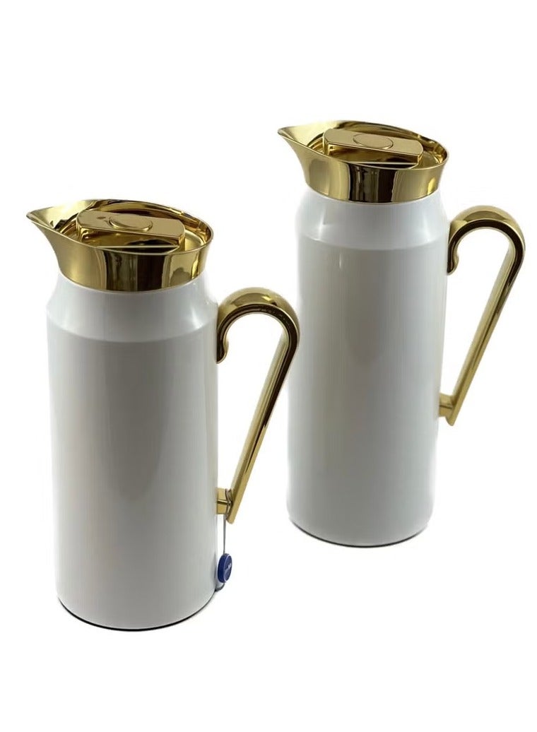 Homemaker Elegant 2-Piece Tea & Coffee Flask Set – 0.75L & 1L | White & Gold | Glass Inner, Steel Body | Keeps Beverages Hot or Cold for Hours | Made in Turkey - Image 2
