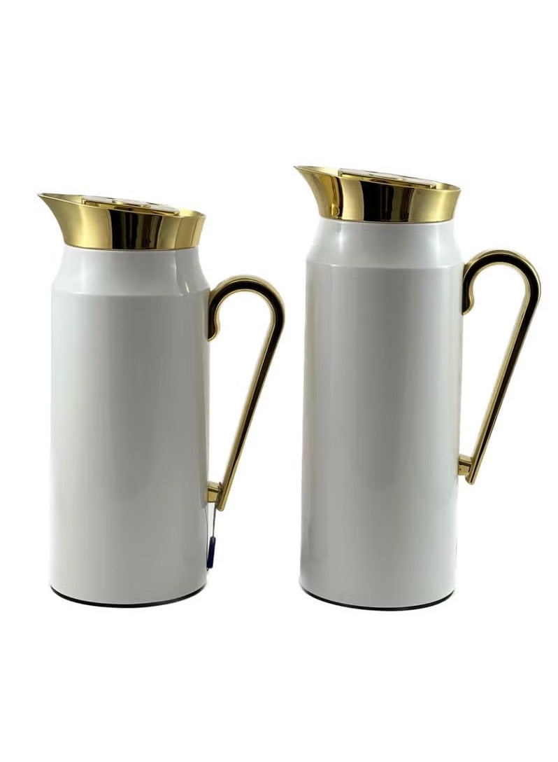Homemaker Elegant 2-Piece Tea & Coffee Flask Set – 0.75L & 1L | White & Gold | Glass Inner, Steel Body | Keeps Beverages Hot or Cold for Hours | Made in Turkey - Image 3