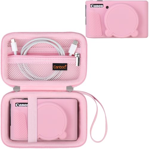Canboc Case for Canon PowerShot SX740/SX730, Hard Carrying Case + Soft Silicone Protective Cover with Removable Lens Cover, Pink - Image 1