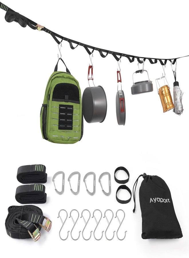 Ayaport Campsite Storage Strap Tent Camping Tree Hanging Organizer with 4 Carabiner Hooks 6 Stainless Steel S Hooks & 20 Separated Loops, Camping Set Travel & Outdoor Camping Gear - Image 1