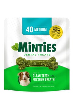 Minties Dental Chews for Dogs, 40 Count, Vet-Recommended Mint-Flavored Dental Treats for Medium Dogs 25-50 lbs, Dental Bones Clean Teeth, Fight Bad Breath, and Removes Plaque and Tartar - pzsku/Z59F00970AF56467F083CZ/45/_/1718172068/26b848f5-a194-444e-97d1-488c18091fbf