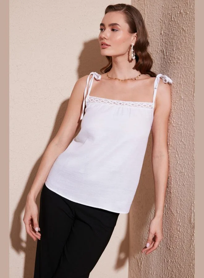 Lela Lela Cotton Regular Fit Strappy Blouse Women's BLOUSE 611BZ0299