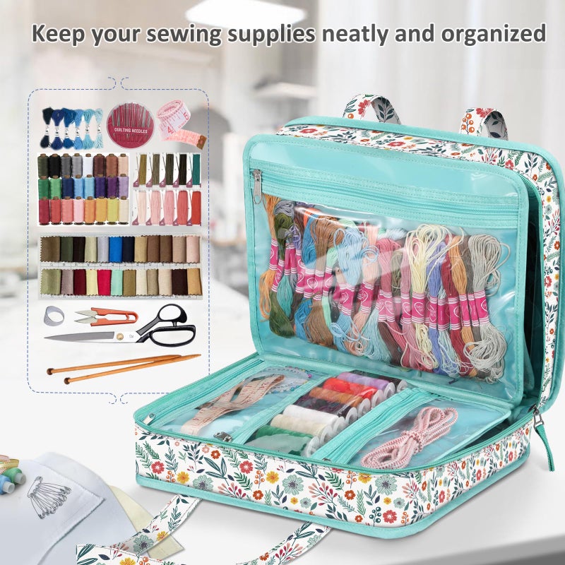 FINPAC Sewing and Craft Supplies Storage Tote, Large Capacity Travel Packing Organizer Bag with Clear Pockets and Handle for Knitting, Crochet, Art, Sewing Accessories (Spring Bloom) - Image 4