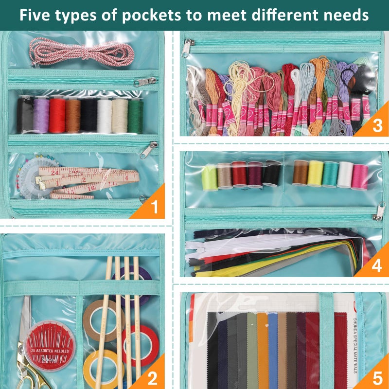 FINPAC Sewing and Craft Supplies Storage Tote, Large Capacity Travel Packing Organizer Bag with Clear Pockets and Handle for Knitting, Crochet, Art, Sewing Accessories (Spring Bloom) - Image 3