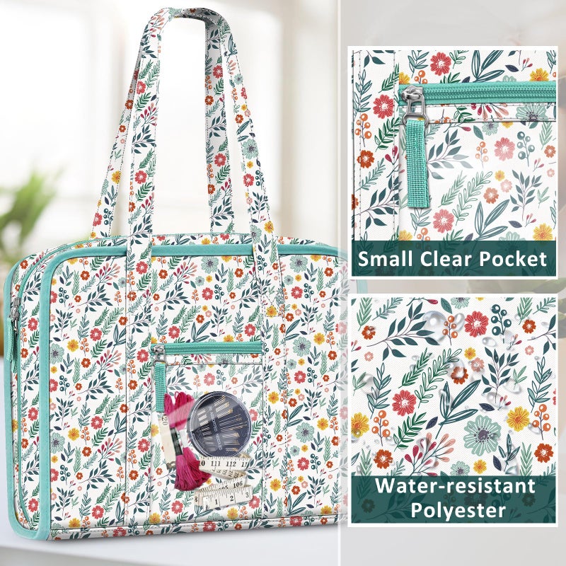 FINPAC Sewing and Craft Supplies Storage Tote, Large Capacity Travel Packing Organizer Bag with Clear Pockets and Handle for Knitting, Crochet, Art, Sewing Accessories (Spring Bloom) - Image 5