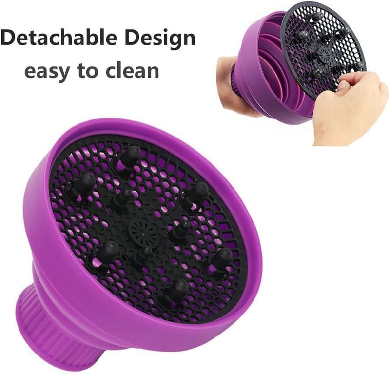 KUAZIVI Universal Collapsible Hair Dryer Diffuser Travel and Easy Storage Diffuser Fit Most of Hair Dryer (Purple) - Image 2