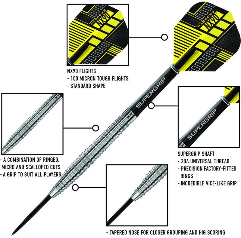 Harrows NX90 Darts, 90% Tungsten Steel Tip Darts Set, Includes High-Grade Shafts, Aerodynamic Dart Flights, Available in Sizes 21g, 22g, 23g, 24g, 25g & 26g (21 Grams) - Image 5
