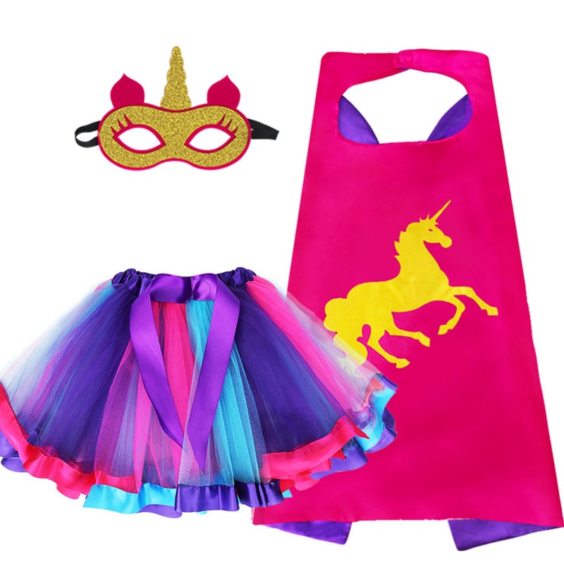 D.Q.Z DQZ Toddlers Super Hero Costumes for Girls SuperheroCapes Rainbow TuTu Princess Dress Up Birthday Gifts for 36 Rose - Image 3