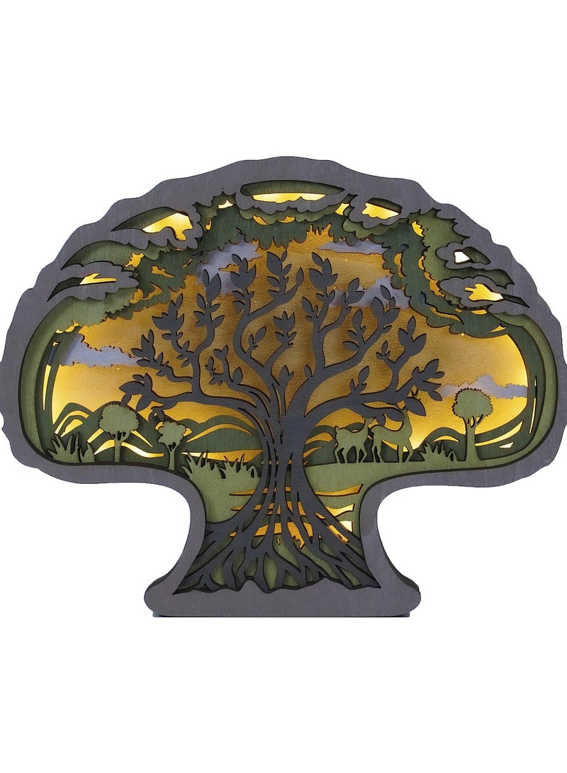 SYOSI Wooden Animals Statue 3D Tree Decoration with Lamp Boxwood Mechanical Carving Decorative Plant and Animal Gifts Office Bedroom Home Decor and Festival Decoration - Image 1