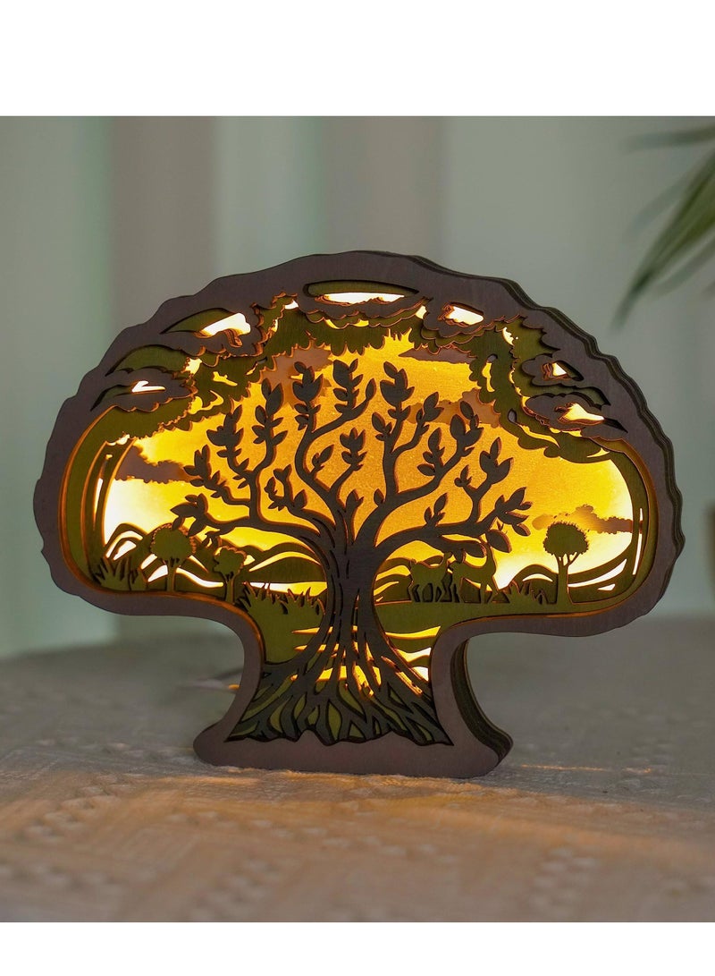SYOSI Wooden Animals Statue 3D Tree Decoration with Lamp Boxwood Mechanical Carving Decorative Plant and Animal Gifts Office Bedroom Home Decor and Festival Decoration - Image 3