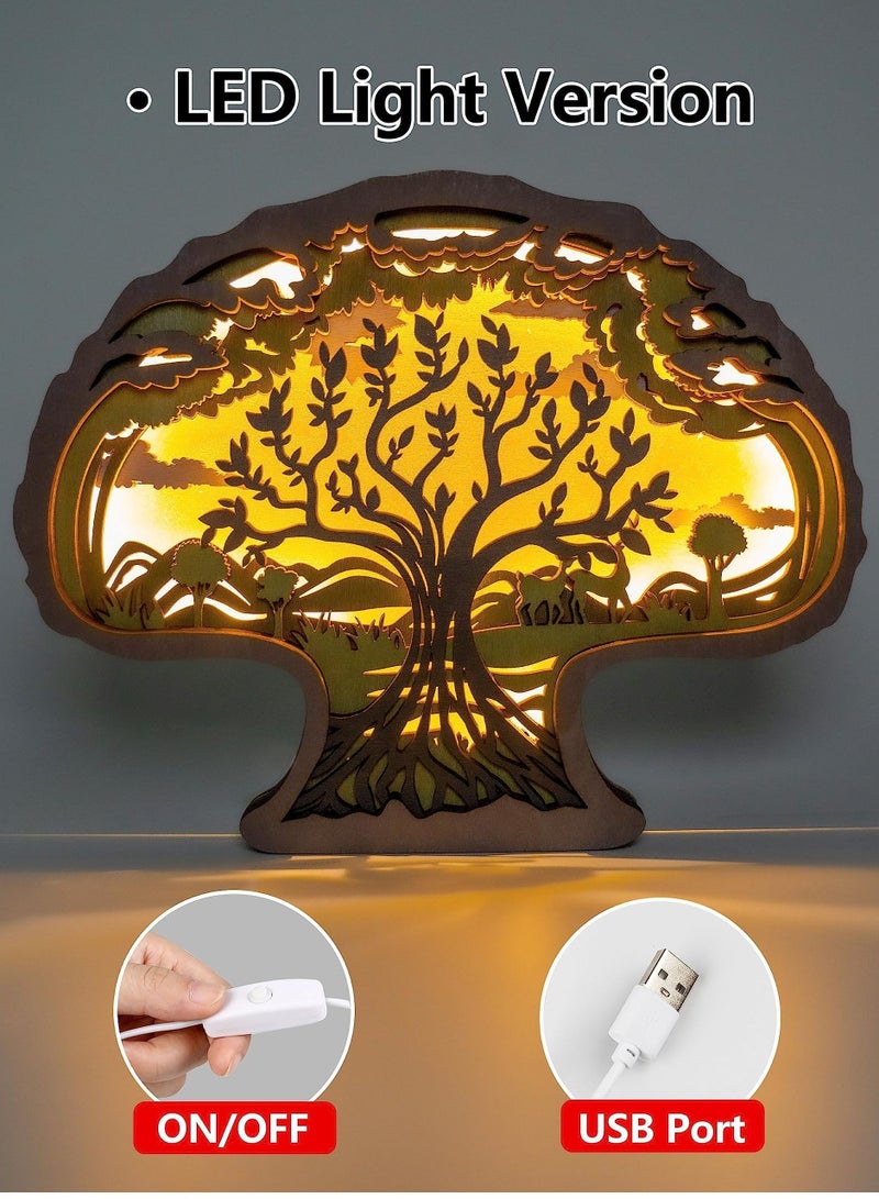 SYOSI Wooden Animals Statue 3D Tree Decoration with Lamp Boxwood Mechanical Carving Decorative Plant and Animal Gifts Office Bedroom Home Decor and Festival Decoration - Image 2