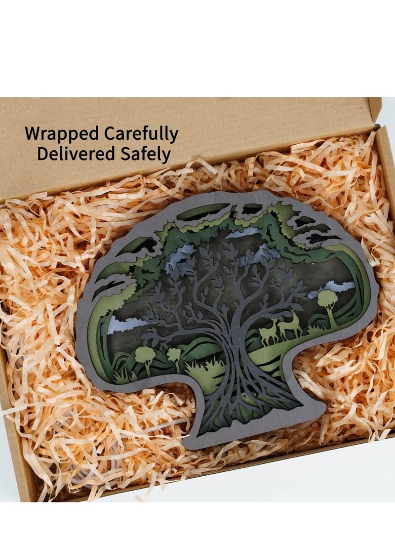 SYOSI Wooden Animals Statue 3D Tree Decoration with Lamp Boxwood Mechanical Carving Decorative Plant and Animal Gifts Office Bedroom Home Decor and Festival Decoration - Image 5
