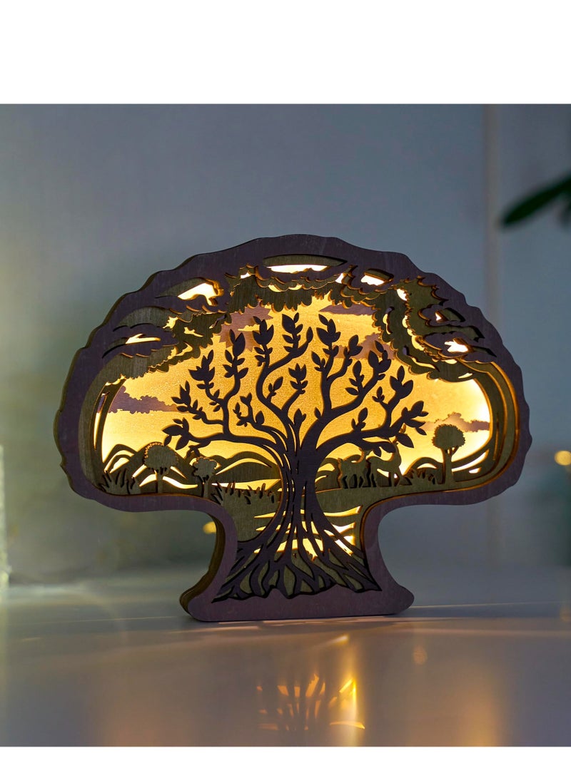SYOSI Wooden Animals Statue 3D Tree Decoration with Lamp Boxwood Mechanical Carving Decorative Plant and Animal Gifts Office Bedroom Home Decor and Festival Decoration - Image 4