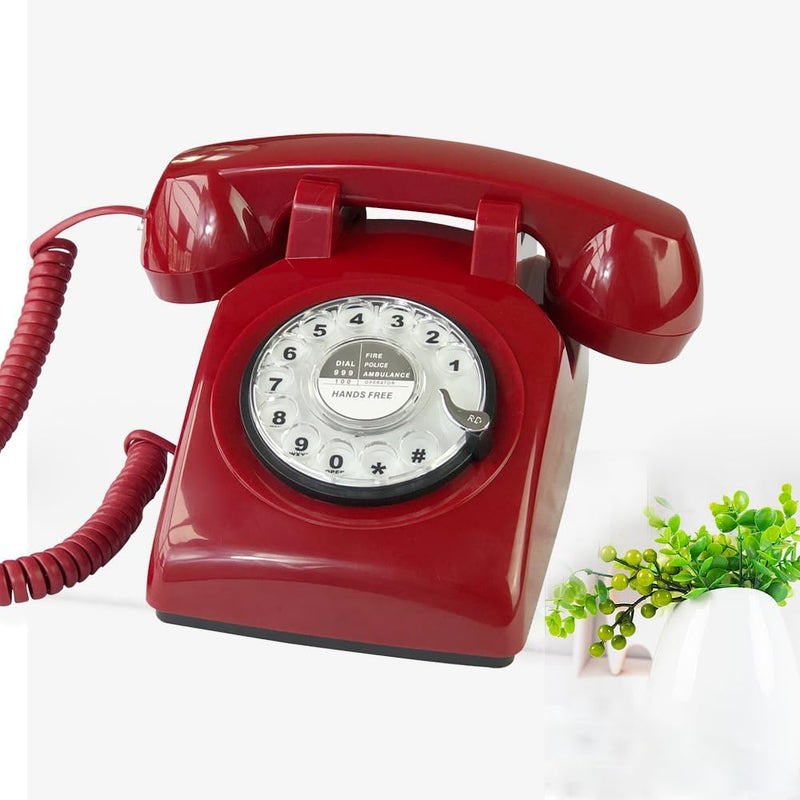 TelPal Red Retro Telephone Wired Classic 1960's Rotary Dial Home Office Phone Hands Free Antique Landline Telephone for Seniors Gift - Image 1