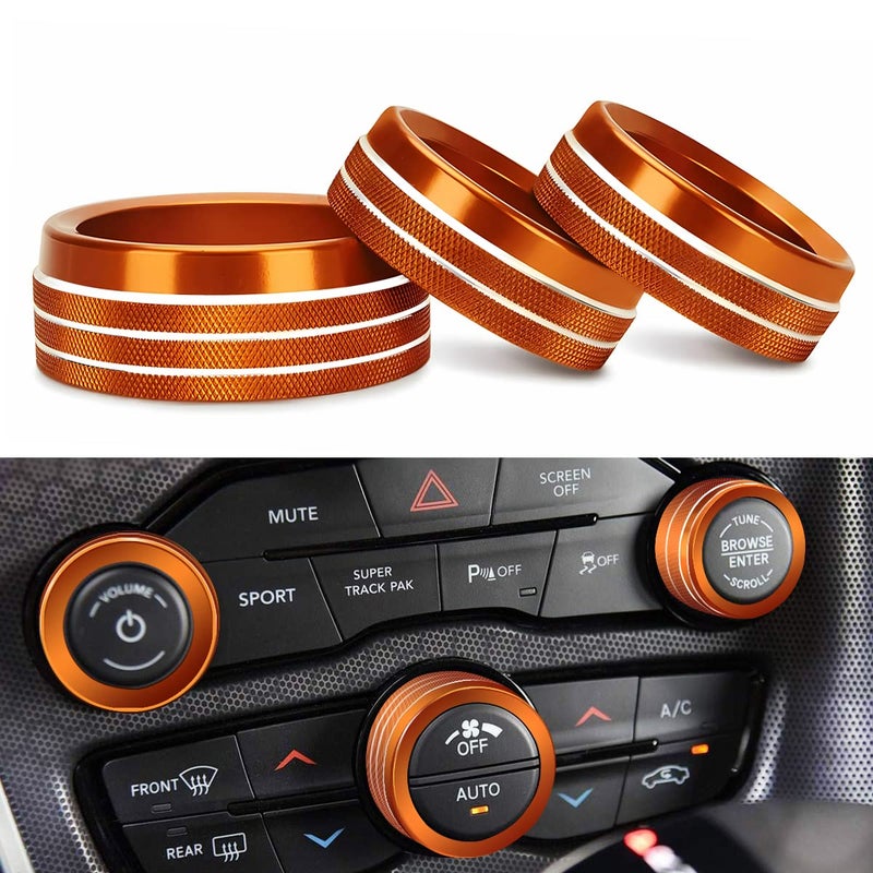 Auprite Climate Control Knob Covers for Challenger Accessories 2015-2023 2024, for Dodge Charger 2015-2023 2024, for Dodge Chrysler 300/300s 2015-2024,3Pcs Kit (Orange) - Image 1