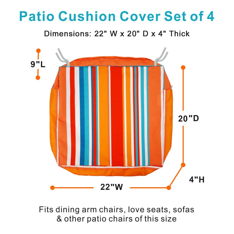 NettyPro Patio Chair Seat Cushion Covers Set 4 Water Repellent UV Resistant Outdoor Furniture Cushion Slipcover with Zipper and Tie, 22 x 20 x 4 Inch, Stripes Multicolor - Image 5