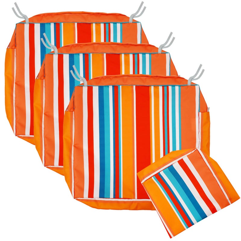 NettyPro Patio Chair Seat Cushion Covers Set 4 Water Repellent UV Resistant Outdoor Furniture Cushion Slipcover with Zipper and Tie, 22 x 20 x 4 Inch, Stripes Multicolor - Image 1