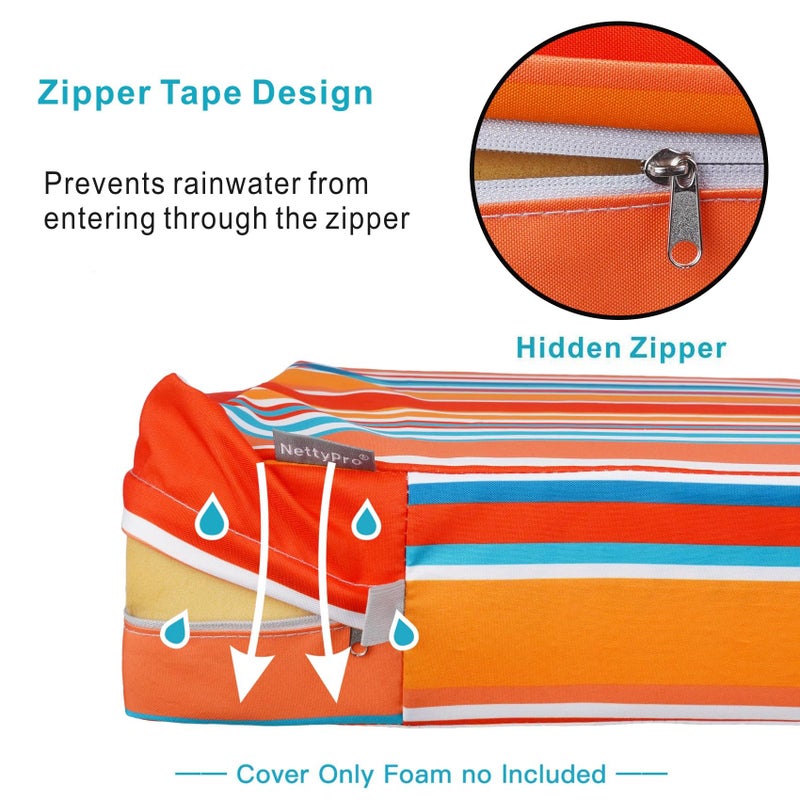 NettyPro Patio Chair Seat Cushion Covers Set 4 Water Repellent UV Resistant Outdoor Furniture Cushion Slipcover with Zipper and Tie, 22 x 20 x 4 Inch, Stripes Multicolor - Image 3