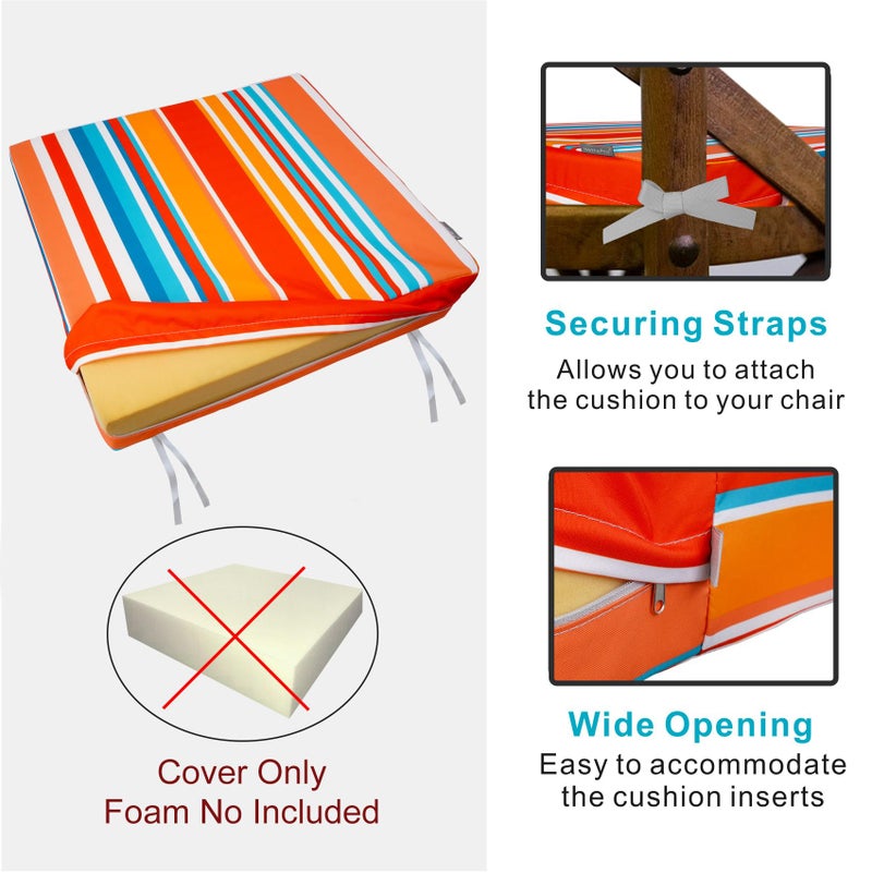 NettyPro Patio Chair Seat Cushion Covers Set 4 Water Repellent UV Resistant Outdoor Furniture Cushion Slipcover with Zipper and Tie, 22 x 20 x 4 Inch, Stripes Multicolor - Image 4