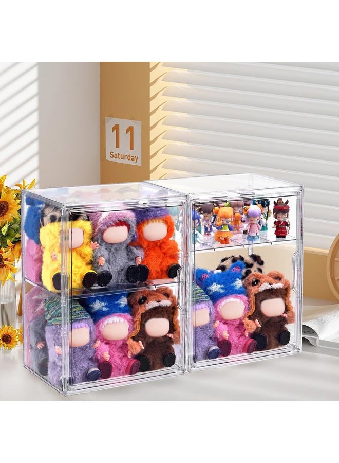 ToBeAce Clear Acrylic Display Case for Collectibles, 2 Pack Large Adjustable Figure Display Case with Magnetic Door, 2 Layer Stackable Storage Box Showcase with Shelf for Action Figures, Dolls, Toys - Image 5