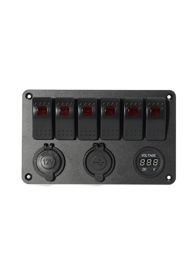 NIBEMINENT 6 Gang LED Rocker Switch Panel Voltmeter Dual USB Power Charger Marine Boat RV - Image 1