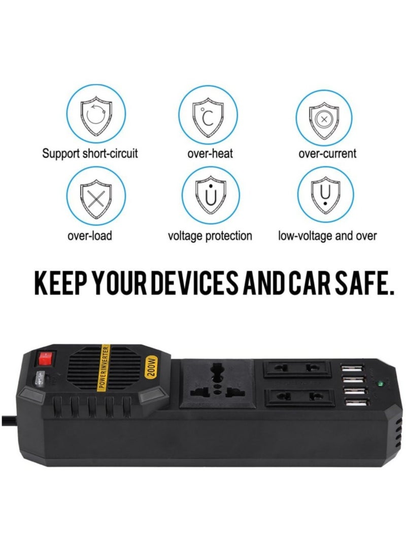 200W Power Inverter DC 12V to AC 220V Car Power Inverter with 4 USB Port Cigarette Lighter - Image 3
